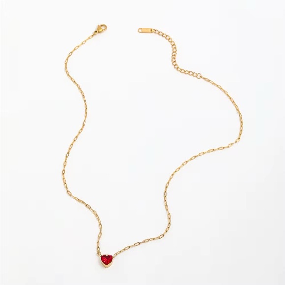 18K Gold Plated Red Heart Necklace | Waterproof Jewelry - Picture 4 of 6
